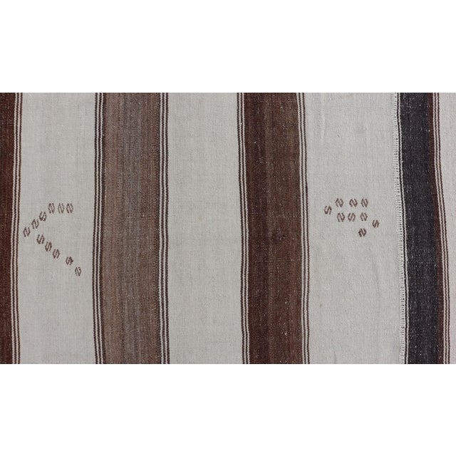 Vintage Turkish Kilim With Stripes in Ivory, Mocha, and Brown 10'2" X15'9" For Sale - Image 11 of 13