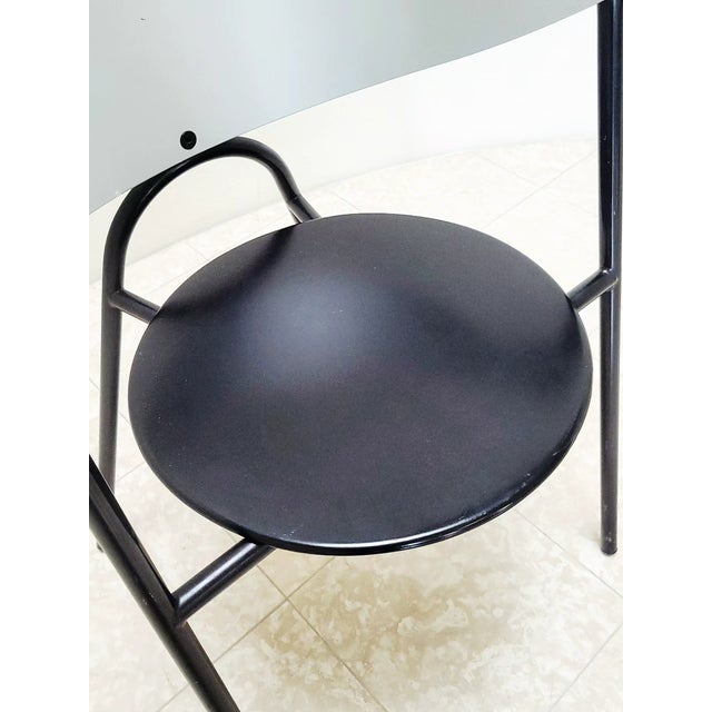 1990s Post-Modern Sculptural Metal Dining or Statement Chair Brushed Silver and Black For Sale - Image 10 of 11