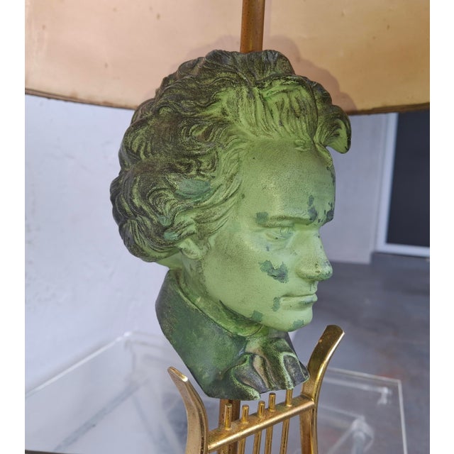 Metal 1940s French Regency Gilt and Patinated Beethoven Bust Table Lamp/ Buillotte Style Maison Charles For Sale - Image 7 of 12