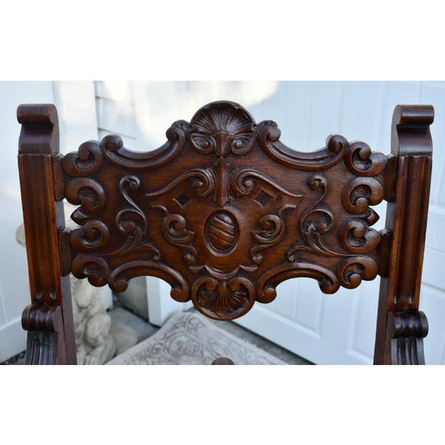 Wood Carved Walnut Tudor Armchair Jacobean Throne Chair Circa 1900 Ornate For Sale - Image 7 of 12