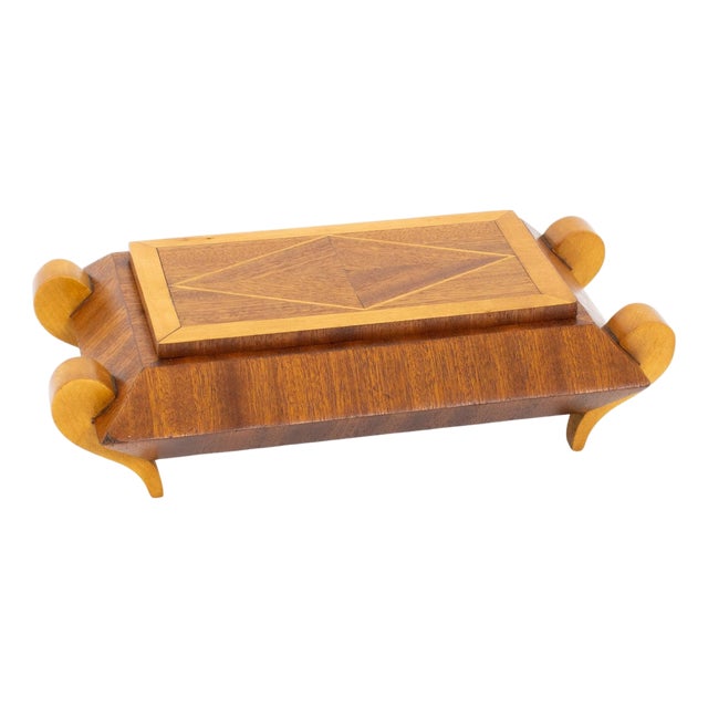 French Art Deco Geometric Marquetry Wood Box, circa 1930 For Sale