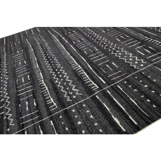 2020s Modern Moroccan Style Gray Wool Rug With Tribal Pattern by Apadana For Sale - Image 5 of 10