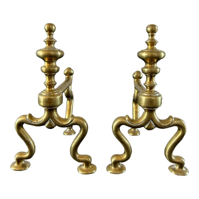 Antique Whimsical English Brass Andirons For Sale