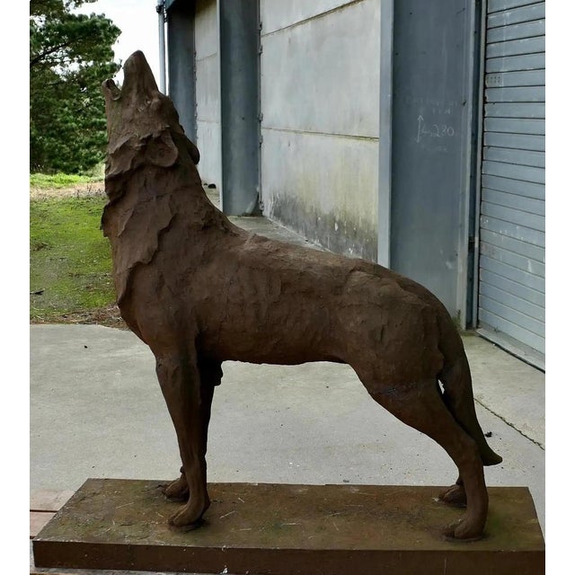 Cast Iron Statue of a Huge Howling Wolf A handsome if terrifying beast he is standing on a deep plinth he is fully 3...
