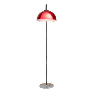 Vintage Red Floor Lamp in Marble Base and Acrylic Glass Shade, Italy, 1970s For Sale