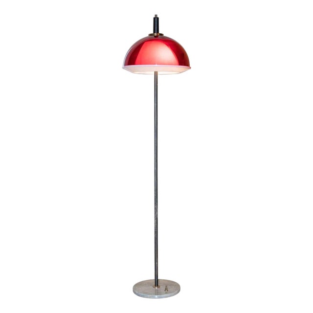 Vintage Red Floor Lamp in Marble Base and Acrylic Glass Shade, Italy, 1970s For Sale