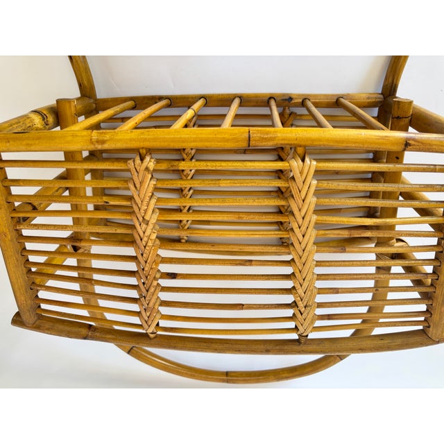 Wood Vintage Bent Bamboo & Rattan Magazine Rack With Hand-Braided Wicker, Mid-Century For Sale - Image 7 of 13