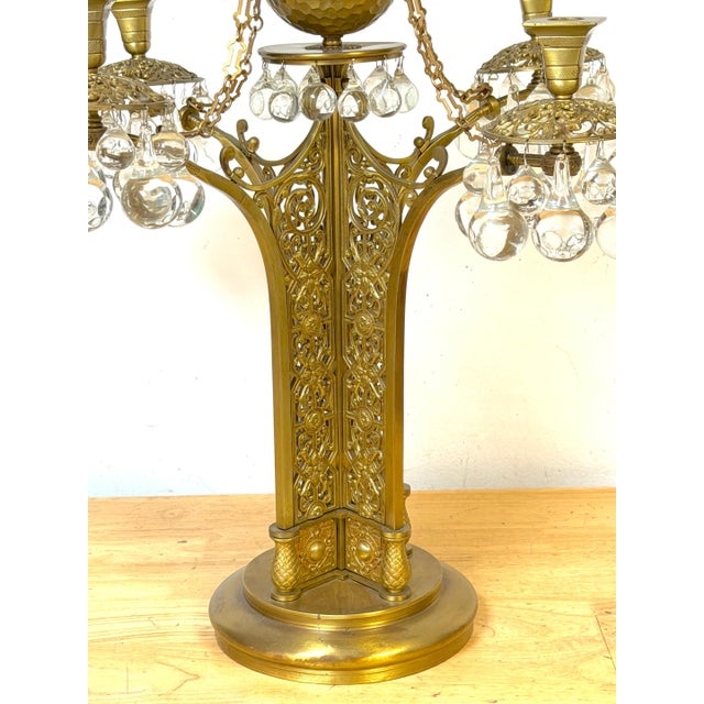 Early 20th Century Vienna Secessionist Four-Light Gilt Metal & Crystal Candelabrum Austria, C. 1900 For Sale - Image 5 of 12