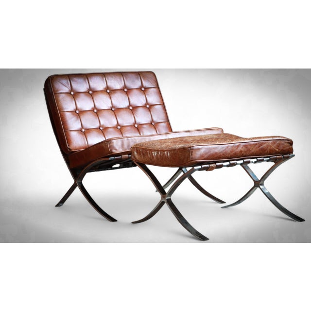 Set of Halo Armchair and Ottoman in Leather by Timothy Oulton, 2010s, in Flawless conditions. Designed 1960 to 1969 This...