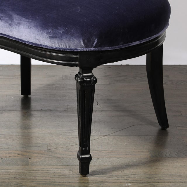 Art Deco Pair of Art Deco Asymmetrical Fluted Curvilinear Ebonized Walnut Lounge Chairs For Sale - Image 3 of 18