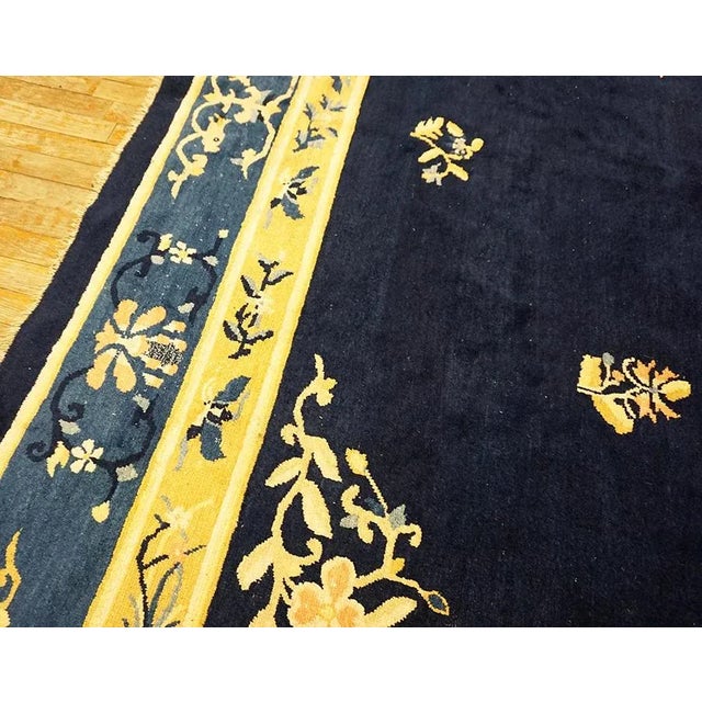 1920s Blue Navy Medallion Antique Chinese Peking Carpet 9'2" X 11'8" Knotted Wool Rug For Sale - Image 9 of 12