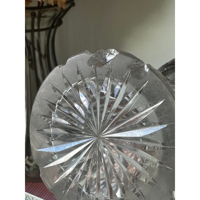 American Brilliant Cut Crystal Vase With Sterling Silver Neck Collar in Ornate Repousse Floral Design For Sale - Image 11 of 11
