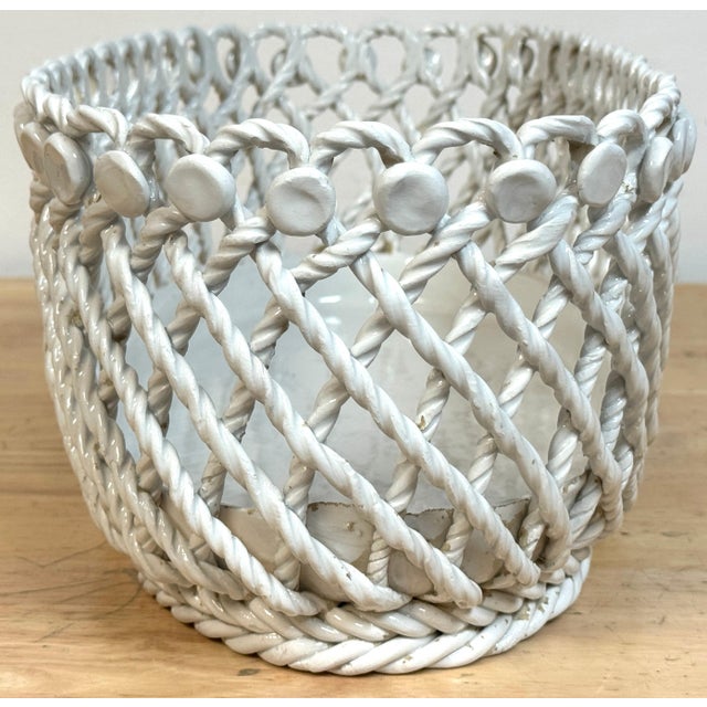 White Italian Creamware, in White Rope-Twist Oval Centerpiece Basket, Mid-20th Century For Sale - Image 8 of 18