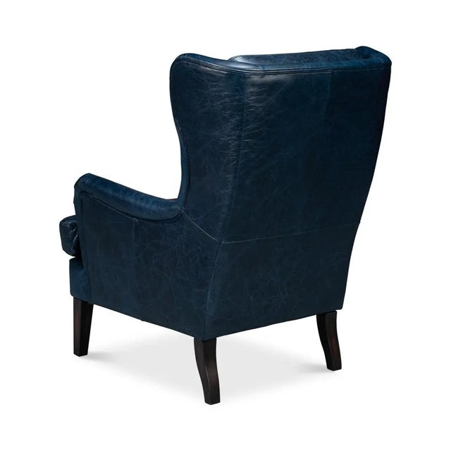 Classic Leather Wingback Chair Chateau Blue For Sale - Image 4 of 12
