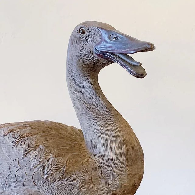 Chinese Antique Chinese YiXing ZiSha Purple Clay Highly Detailed Lucky Duck Sculptural Figurines - Set of 2 For Sale - Image 3 of 12