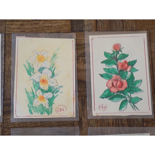 Impressionist Original Vintage Mid 20th C. Watercolors-Floral Still Life-E. Pell-Set of 12 For Sale - Image 3 of 11