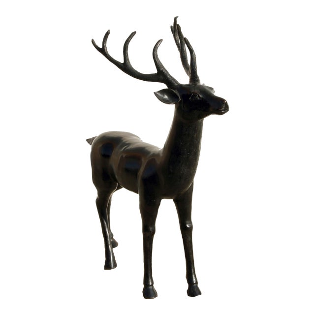 Standing Deer With Antlers, Bronze Sculpture For Sale