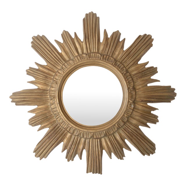 Small Vintage Italian Faux Bois Gilded Sunburst Mirror For Sale