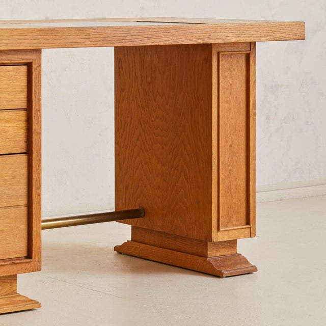 French Oak Architect’s Desk with Inset Glass Top, 1950s For Sale - Image 10 of 11