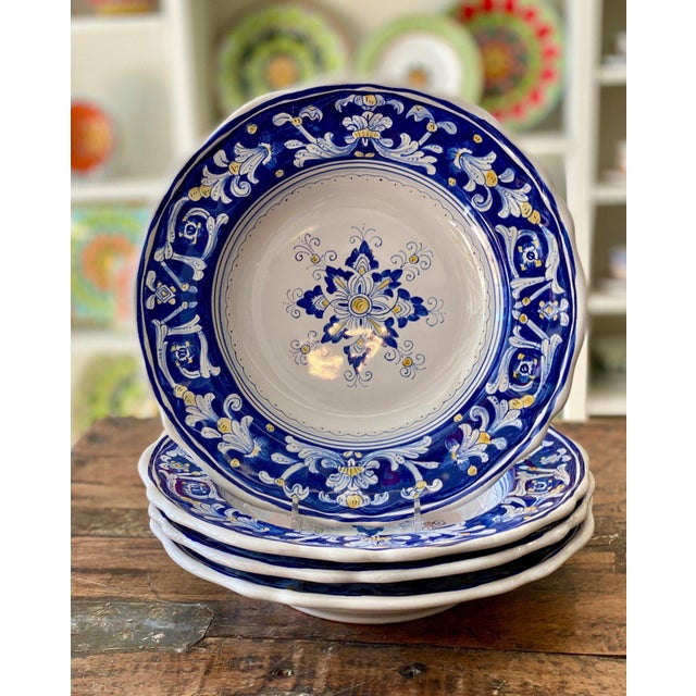 Blue Antico Deruta Pasta/Soup Bowl, Full Design - Set of 4 For Sale - Image 8 of 8