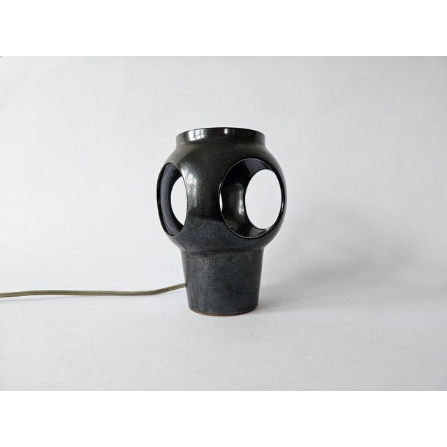 Black Mid-Century Space Age Ceramic Table Lamp, 1970s For Sale - Image 8 of 16