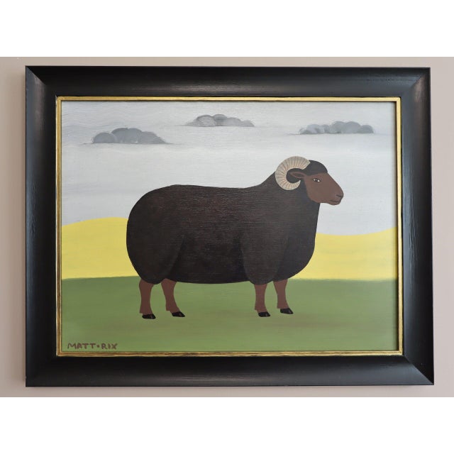 WALTER Size: 14.6 x 18.7 inches (including frame) Oil on board A charming contemporary naïve style painting, executed in...