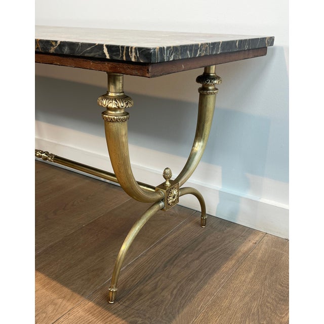 Black 1940s Raymond Subes Neoclassical Style Brass and Marble Coffee Table For Sale - Image 8 of 12