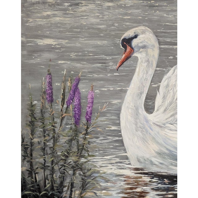 Swan Cruising Acrylic on Canvas Painting. For Sale - Image 4 of 6