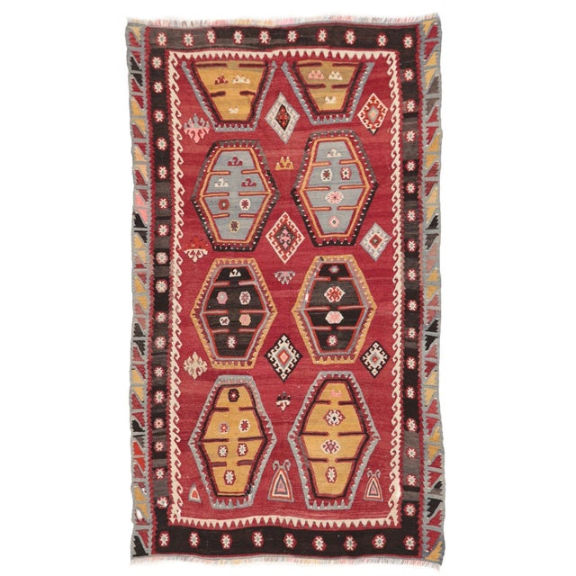 Textile Vintage Turkish Sivas Kilim Rug For Sale - Image 7 of 7