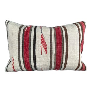 Turkish Hemp Pillow Cushion Natural Beige Red Pillow Cushion Cover 16" x 24" For Sale
