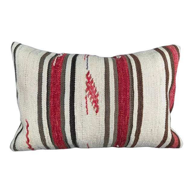 Turkish Hemp Pillow Cushion Natural Beige Red Pillow Cushion Cover 16" x 24" For Sale