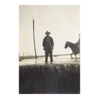 Early 20th Century Man and Horse in Flood Snapshot Photograph For Sale