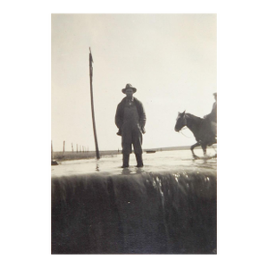 Early 20th Century Man and Horse in Flood Snapshot Photograph