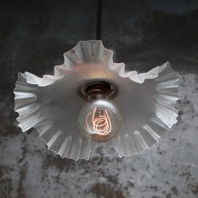 French Art Nouveau Frosted Glass Pendant Light, 1920s For Sale - Image 4 of 7