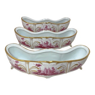 Antique 3 Piece Italian Capodimonte Porcelain Table Garniture Jardiniere Set For Sale