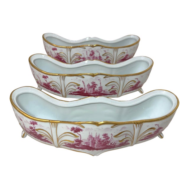 Antique 3 Piece Italian Capodimonte Porcelain Table Garniture Jardiniere Set For Sale