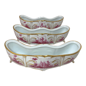 Antique 3 Piece Italian Capodimonte Porcelain Table Garniture Jardiniere Set