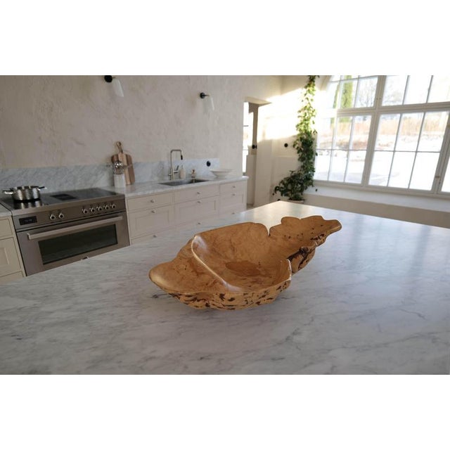 Wood Large Swedish Folk Art Burl Curly Birch Bowl, 1980s For Sale - Image 7 of 16