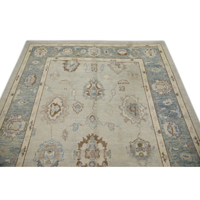 Blue & Brown Handwoven Turkish Oushak Rug 6' X 9'1" For Sale - Image 4 of 7