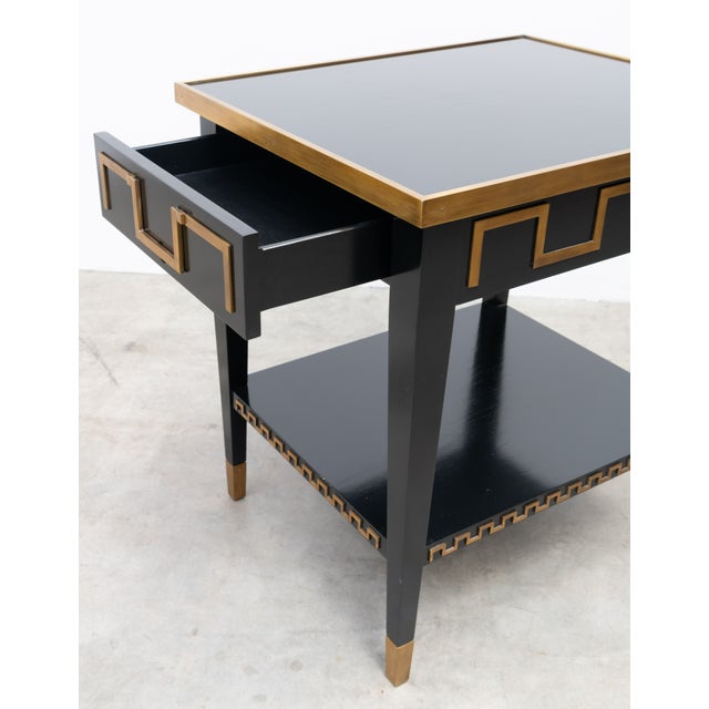 Hickory Chair Furniture Company Black Laquer and Brass Greek Key End Table For Sale - Image 4 of 9