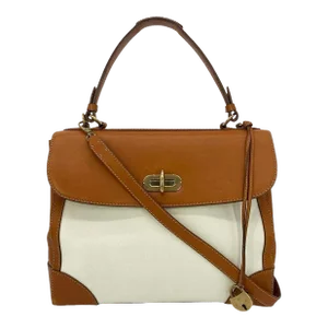 Ralph Lauren Vintage Cream Canvas Tan Leather Rickey Bag