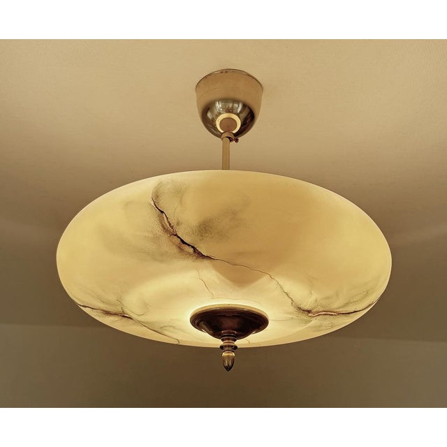 Art Deco Pendant Light in Amber Green Marble Glass, 1930s For Sale - Image 4 of 18