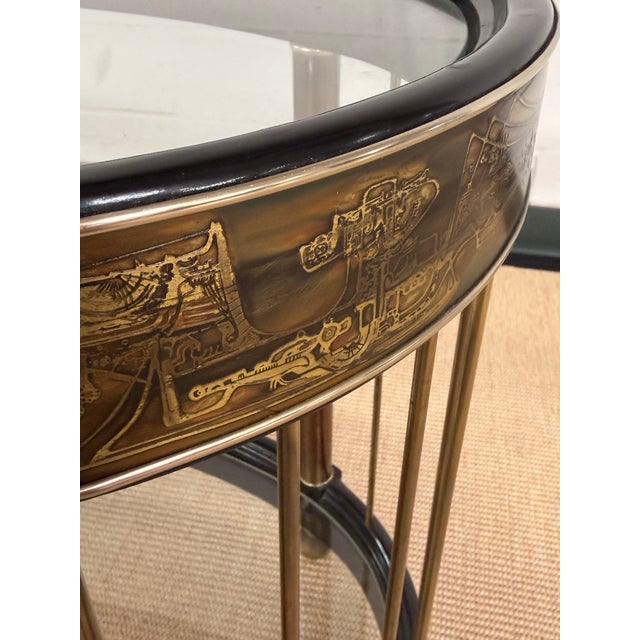 Brass 1970s Bernhard Rohne Acid Etched Brass Oval Side Table for Mastercraft, a Pair For Sale - Image 8 of 11