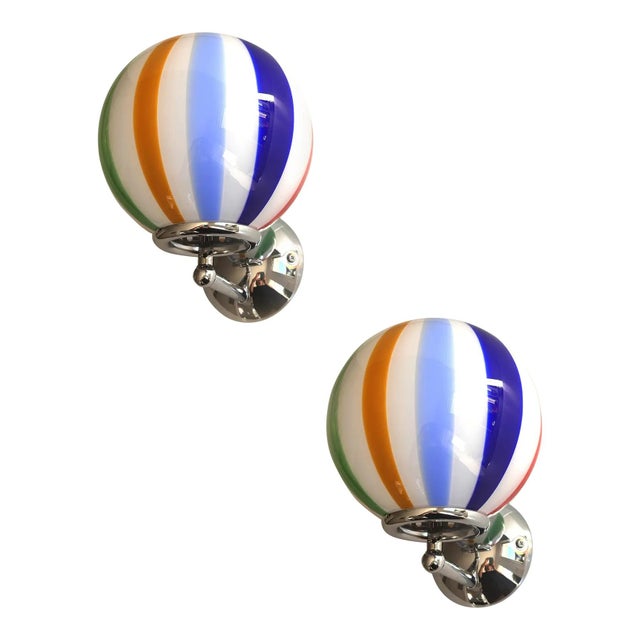 Set of 4 Contentemporary Luxury modern milky-white sphere with amber and pink rods in Murano glass . Very High Italian...