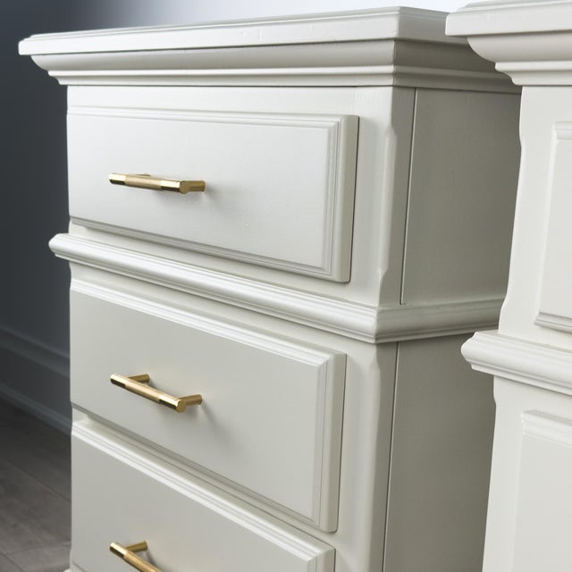 1980s Pair of Professionally Refinished Solid Pine Nightstands With Knurled Brass Hardware For Sale - Image 4 of 12