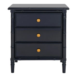 Modern Coastal 3 Drawer 25" H Bamboo Nightstand, Navy For Sale