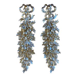 Italian Mid-Century Modern Wall Decor Golden Tone Fruit Leaves - Set of 2