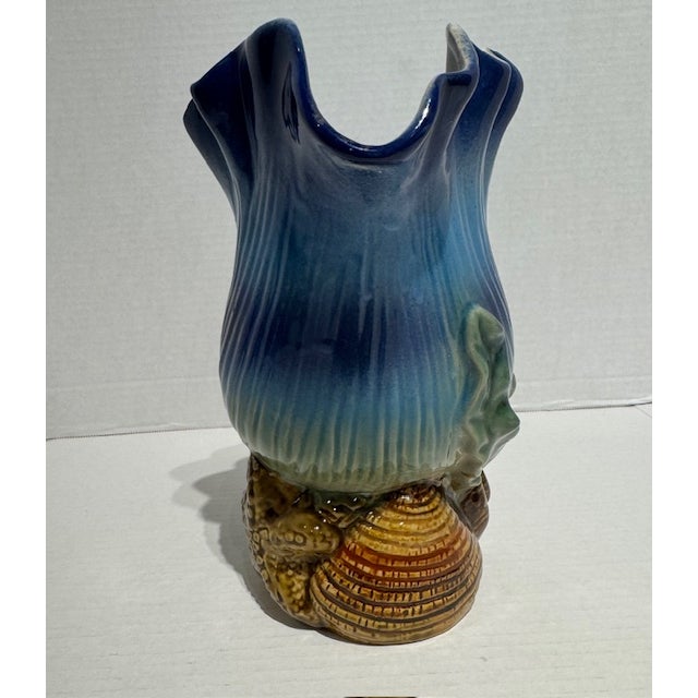 Vintage French Style Majolica Shell Pitcher Marked 7847 For Sale - Image 4 of 10