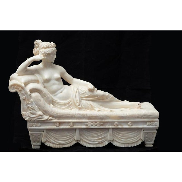 Description: An ancient Neoclassical alabaster sculpture depicting Paolina Buonaparte, dating from the 19th century....