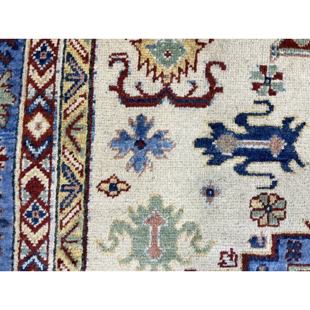 Ivory and Blue Kazak Wool Area Rug With Tribal Medallions, 4'10" X 6'7" For Sale - Image 9 of 15